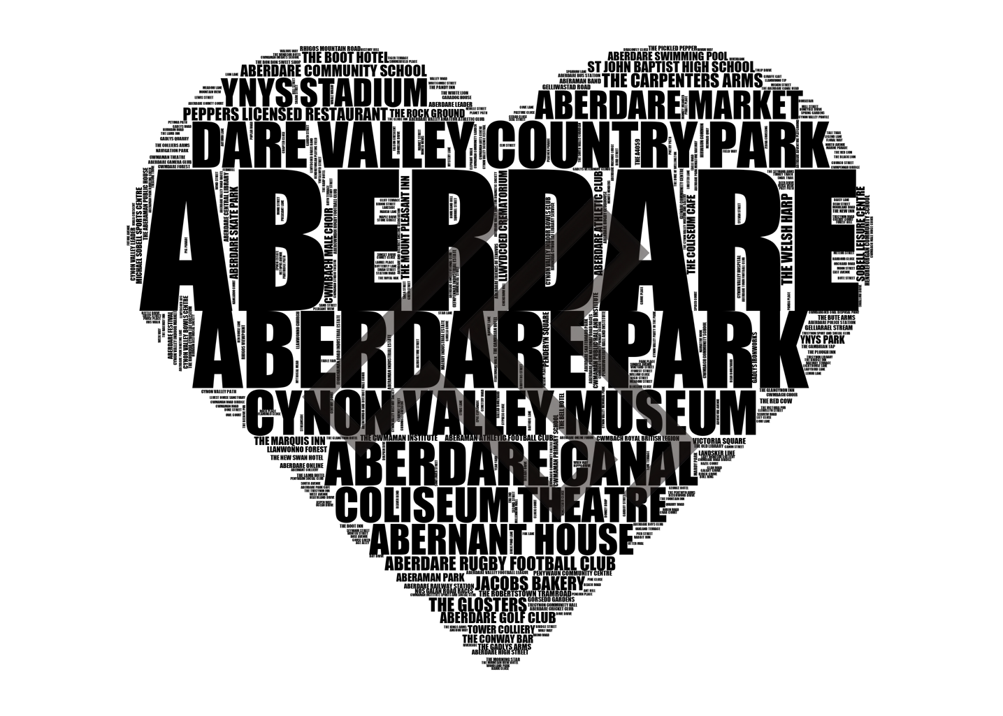 Aberdare - Premium Typographic Word Cloud Prints, Posters & Gifts