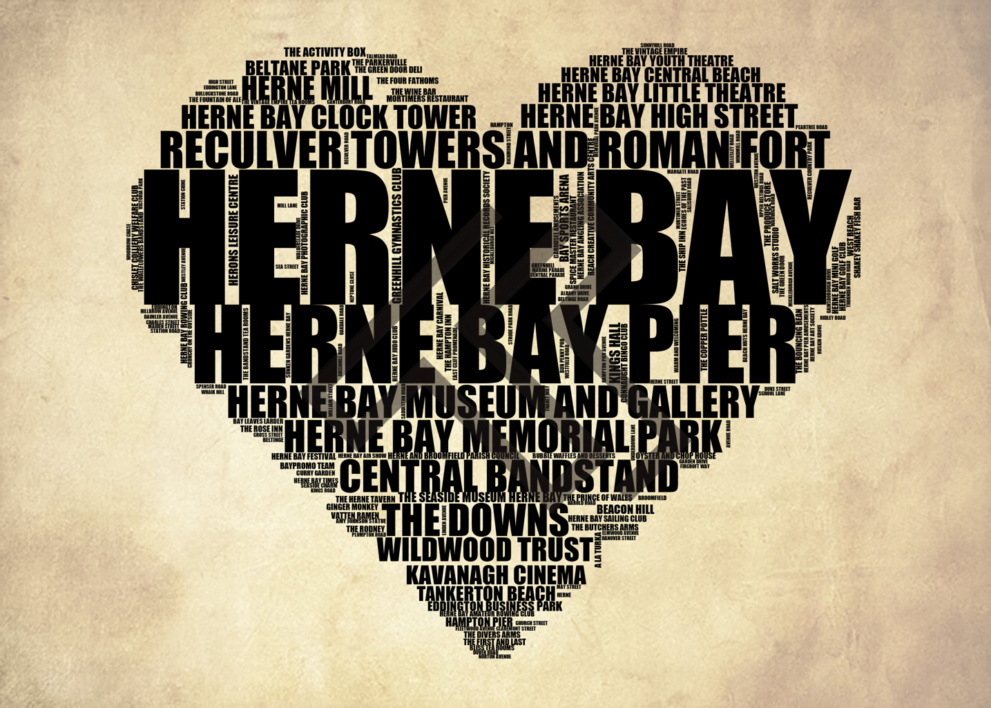 Herne Bay - Premium Typographic Word Cloud Prints, Posters & Gifts