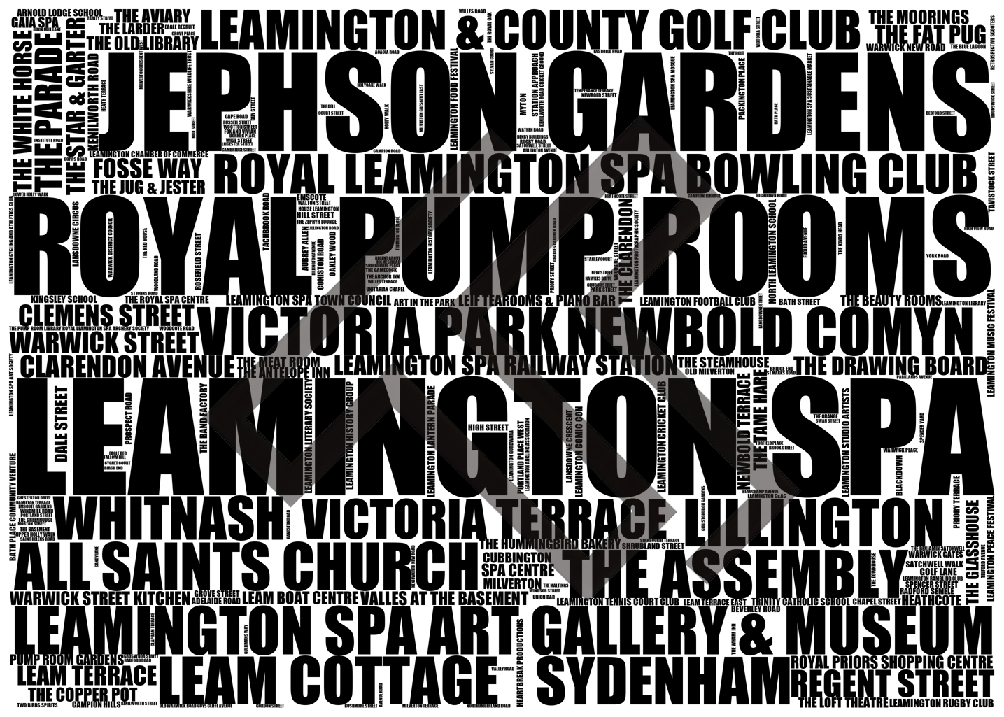 Leamington Spa - Premium Typographic Word Cloud Prints, Posters & Gifts