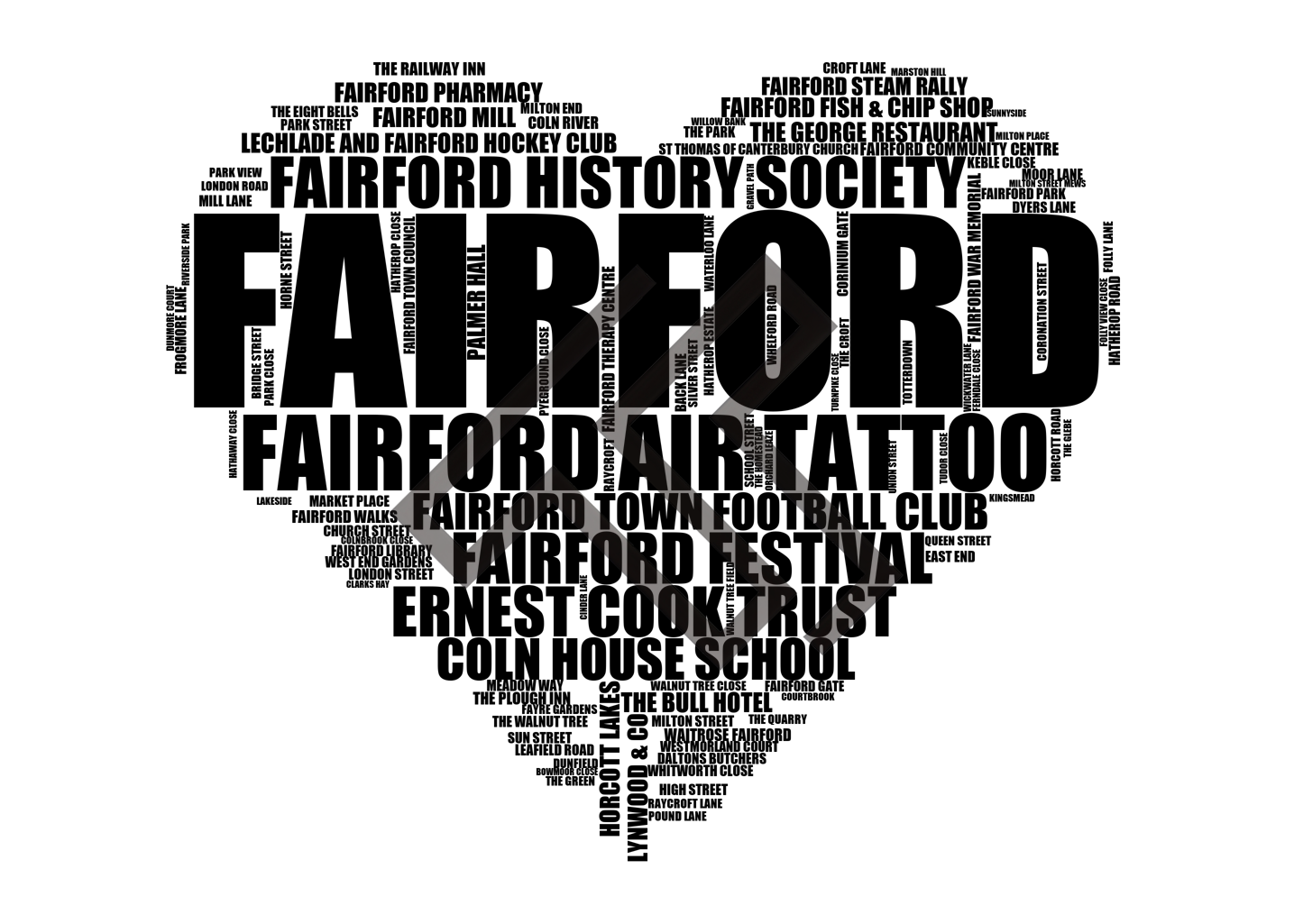 Fairford - Premium Typographic Word Cloud Prints, Posters & Gifts