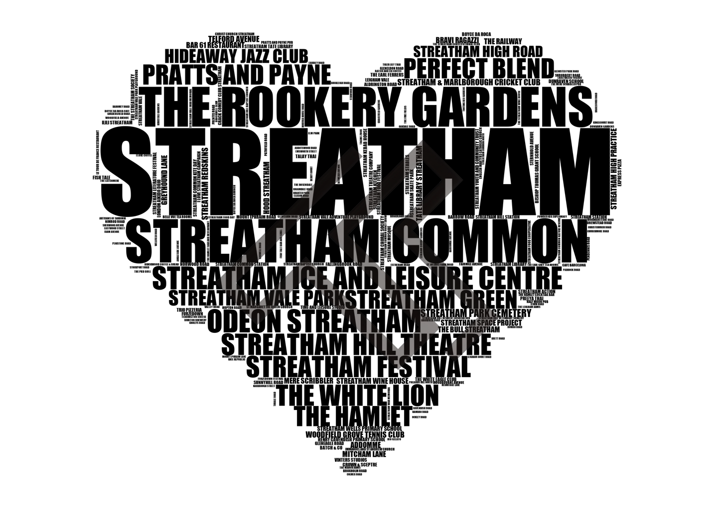 Streatham - Premium Typographic Word Cloud Prints, Posters & Gifts