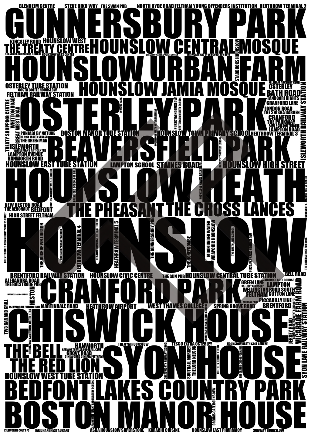 Hounslow - Premium Typographic Word Cloud Prints, Posters & Gifts