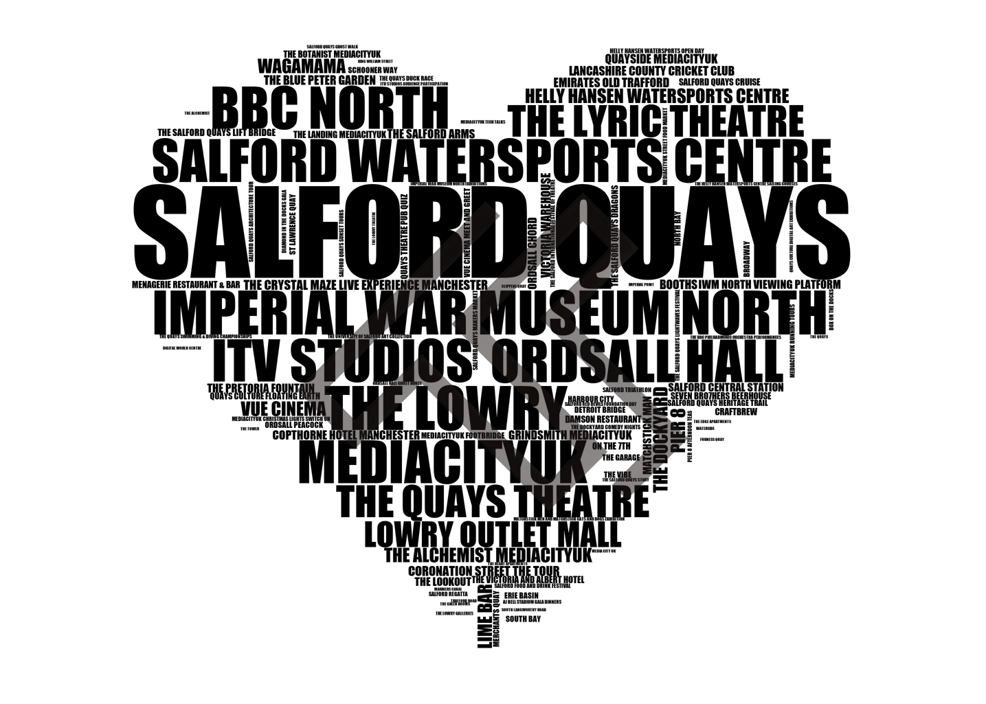 Salford Quays - Premium Typographic Word Cloud Prints, Posters & Gifts