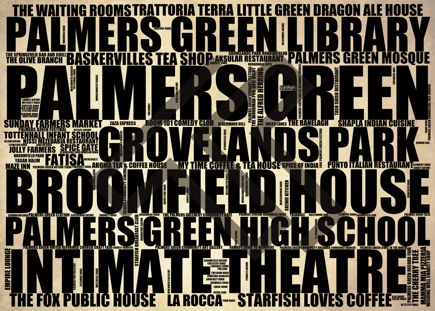 Palmers Green - Premium Typographic Word Cloud Prints, Posters & Gifts