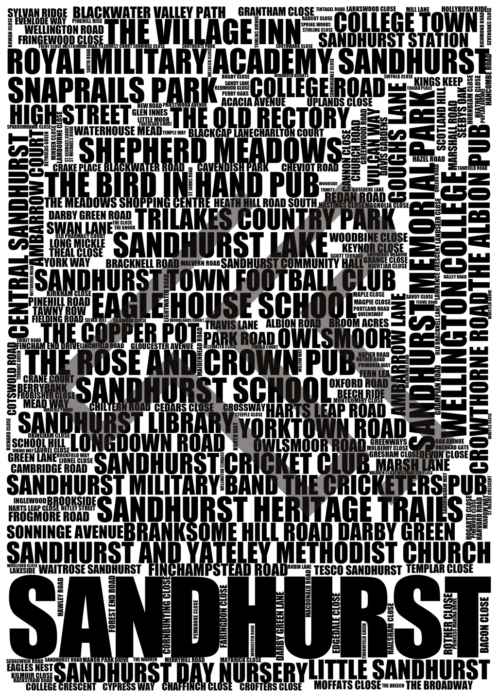 Sandhurst - Premium Typographic Word Cloud Prints, Posters & Gifts
