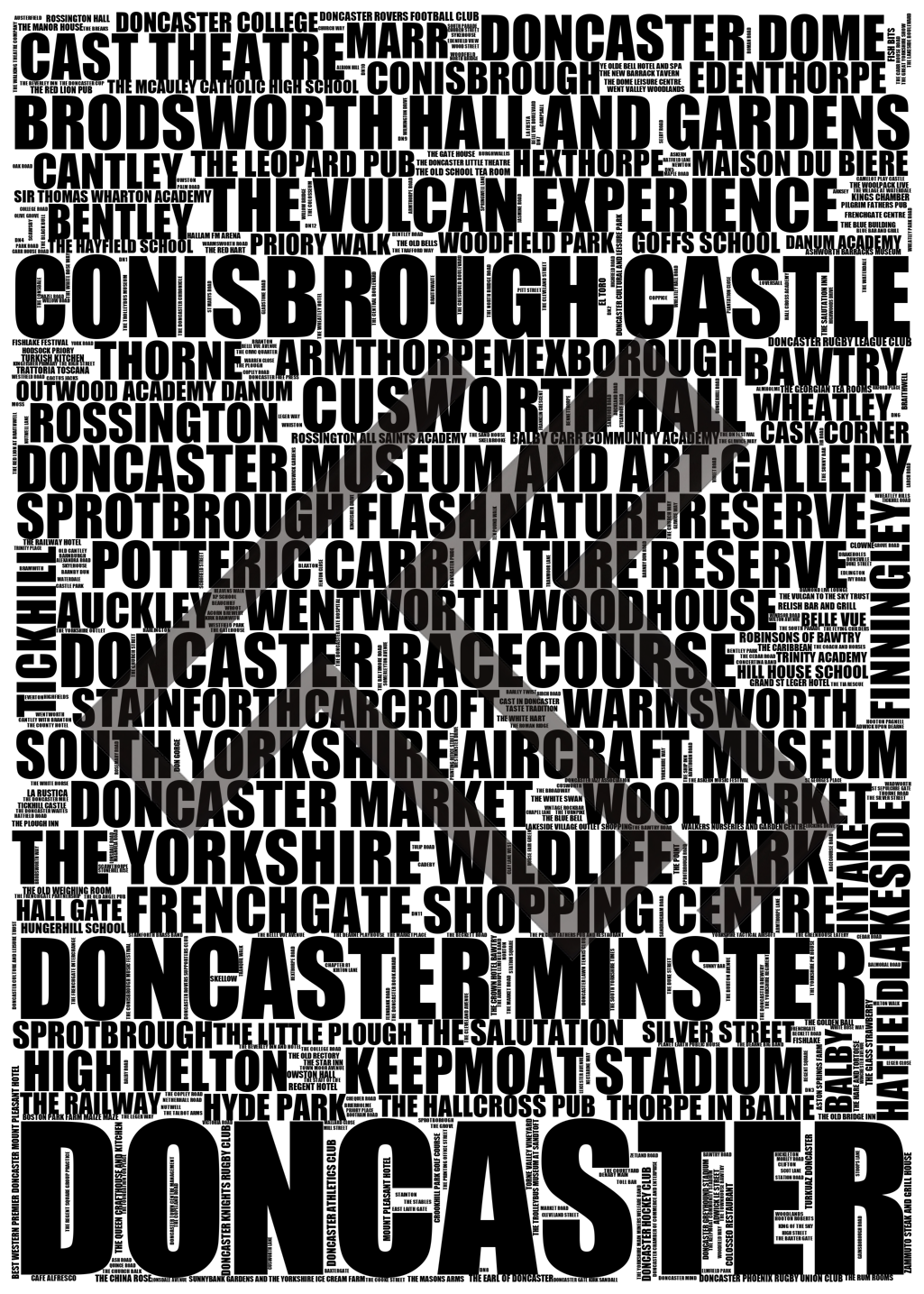Doncaster - Premium Typographic Word Cloud Prints, Posters & Gifts