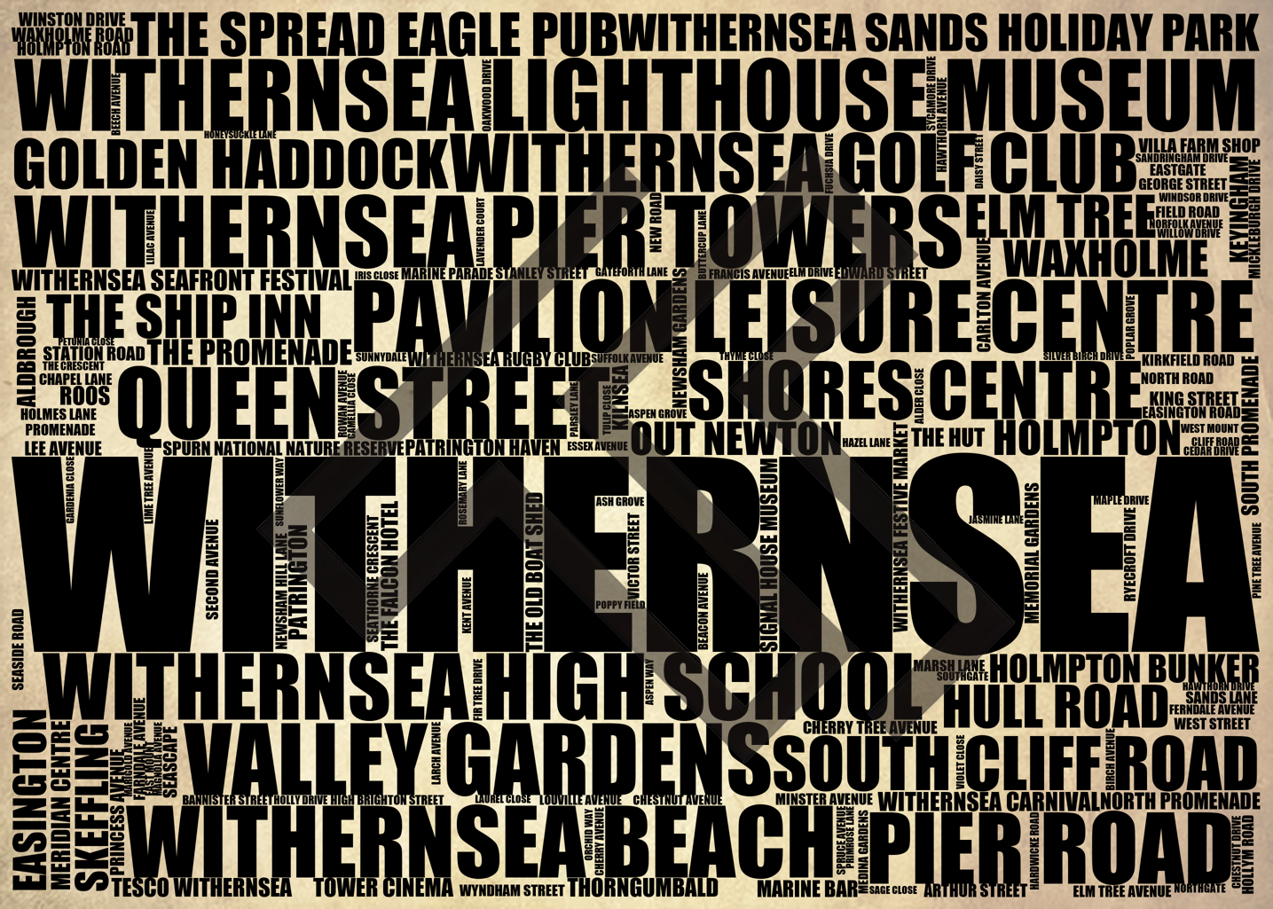 Withernsea - Premium Typographic Word Cloud Prints, Posters & Gifts