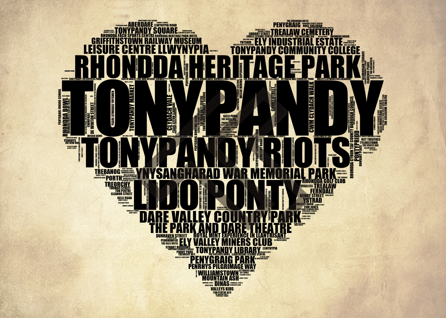 Tonypandy - Premium Typographic Word Cloud Prints, Posters & Gifts