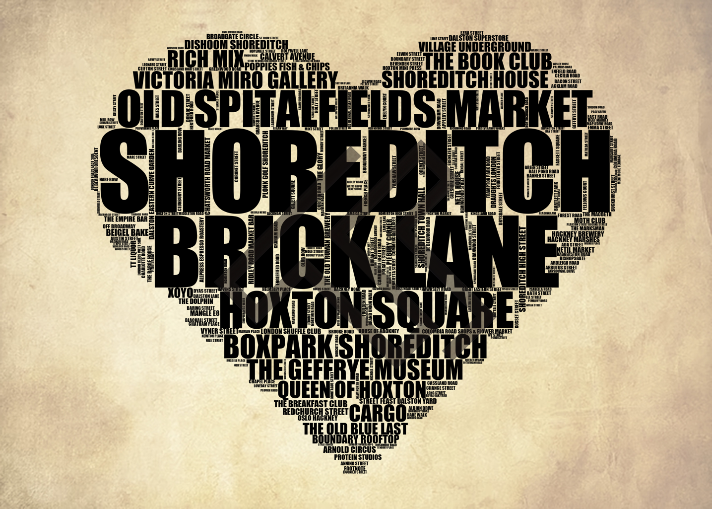 Shoreditch - Premium Typographic Word Cloud Prints, Posters & Gifts