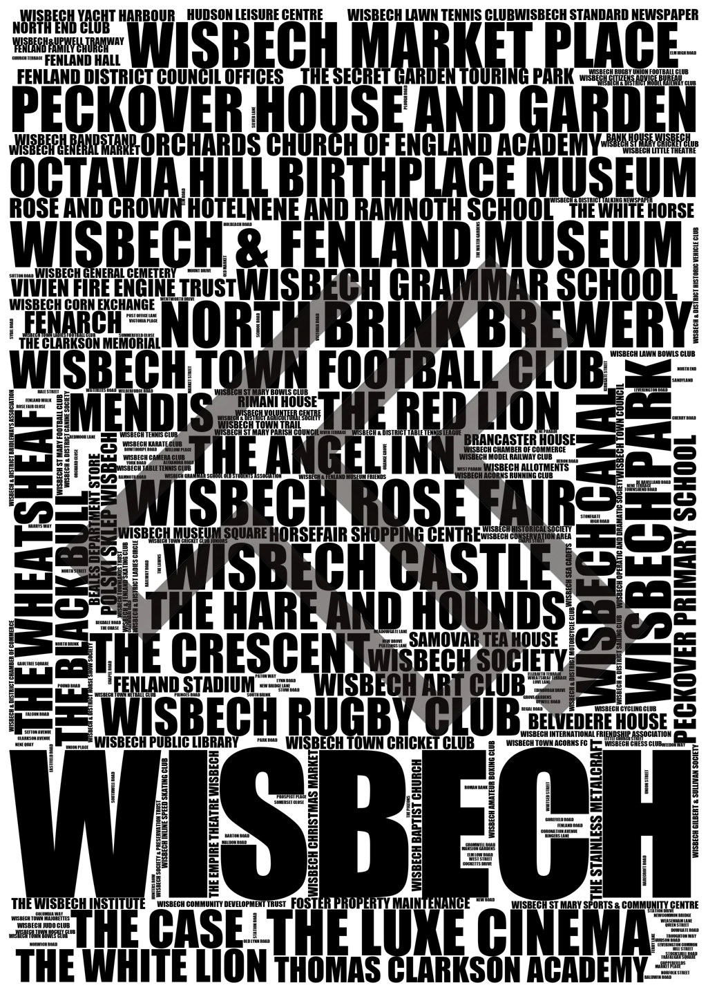 Wisbech - Premium Typographic Word Cloud Prints, Posters & Gifts