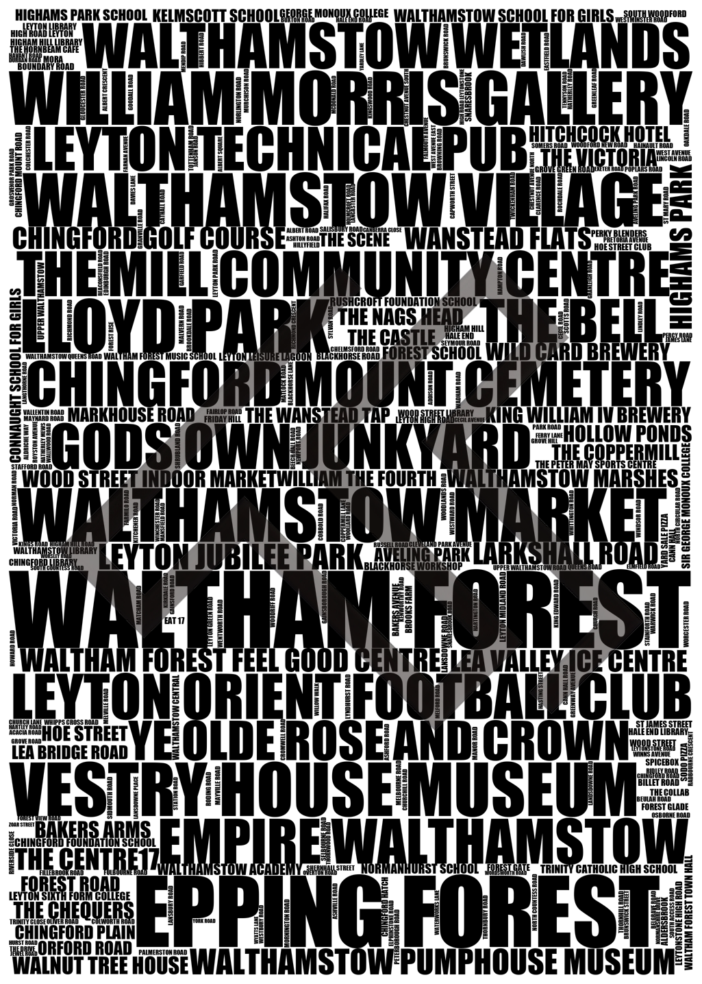Waltham Forest - Premium Typographic Word Cloud Prints, Posters & Gifts