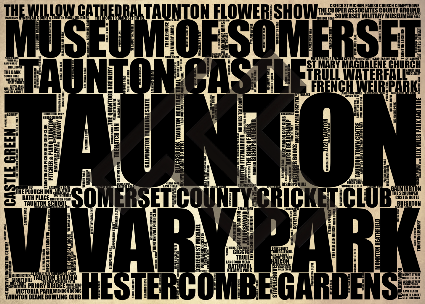 Taunton - Premium Typographic Word Cloud Prints, Posters & Gifts