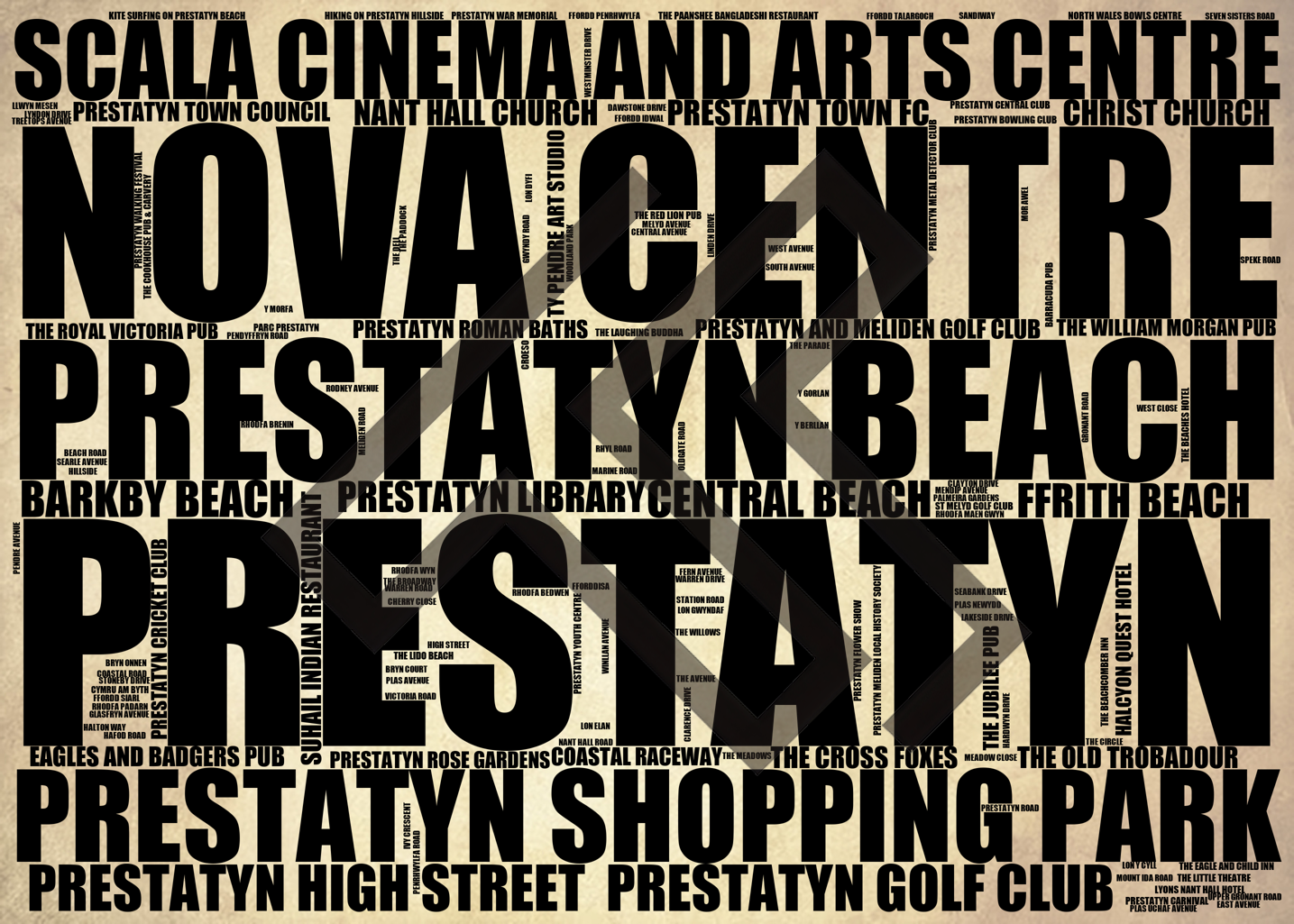 Prestatyn - Premium Typographic Word Cloud Prints, Posters & Gifts