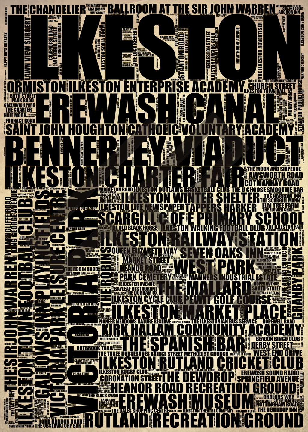 Ilkeston - Premium Typographic Word Cloud Prints, Posters & Gifts