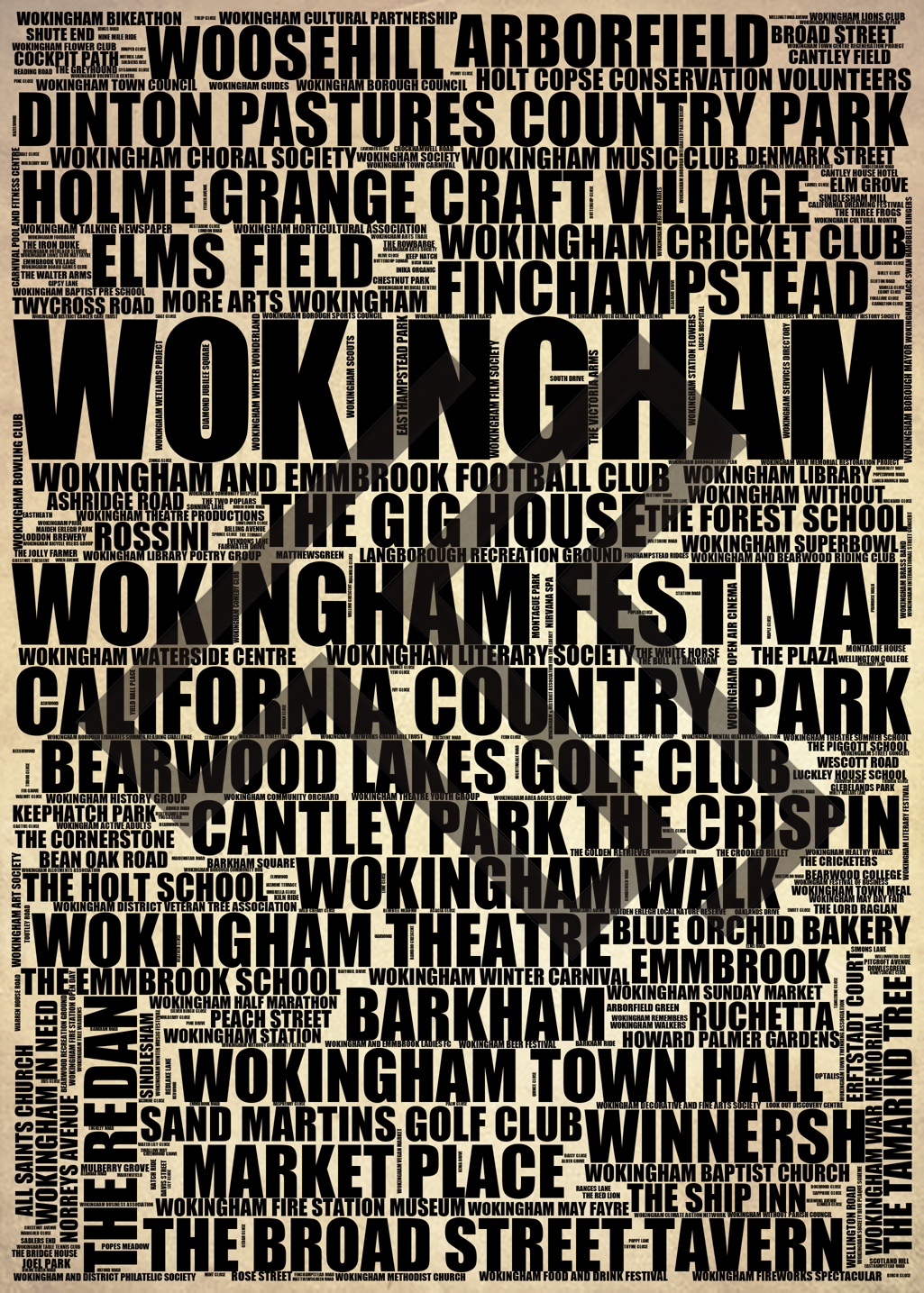 Wokingham - Premium Typographic Word Cloud Prints, Posters & Gifts