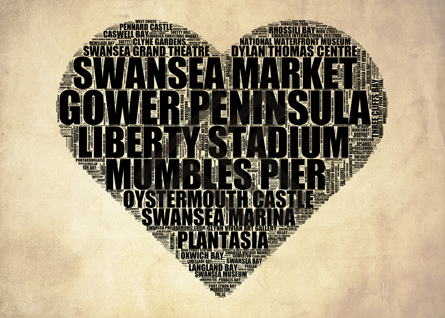 Swansea Bay - Premium Typographic Word Cloud Prints, Posters & Gifts