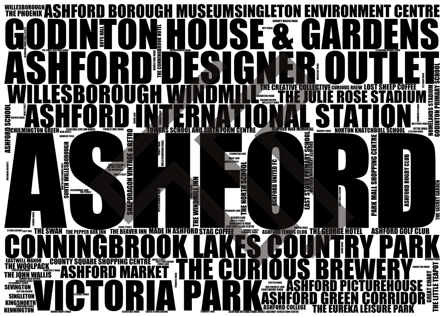 Ashford - Premium Typographic Word Cloud Prints, Posters & Gifts