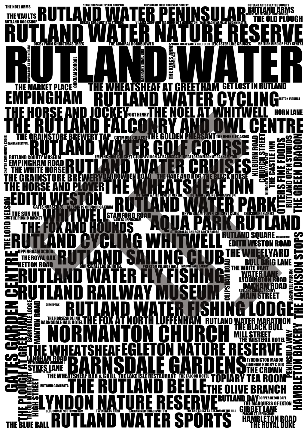 Rutland Water - Premium Typographic Word Cloud Prints, Posters & Gifts