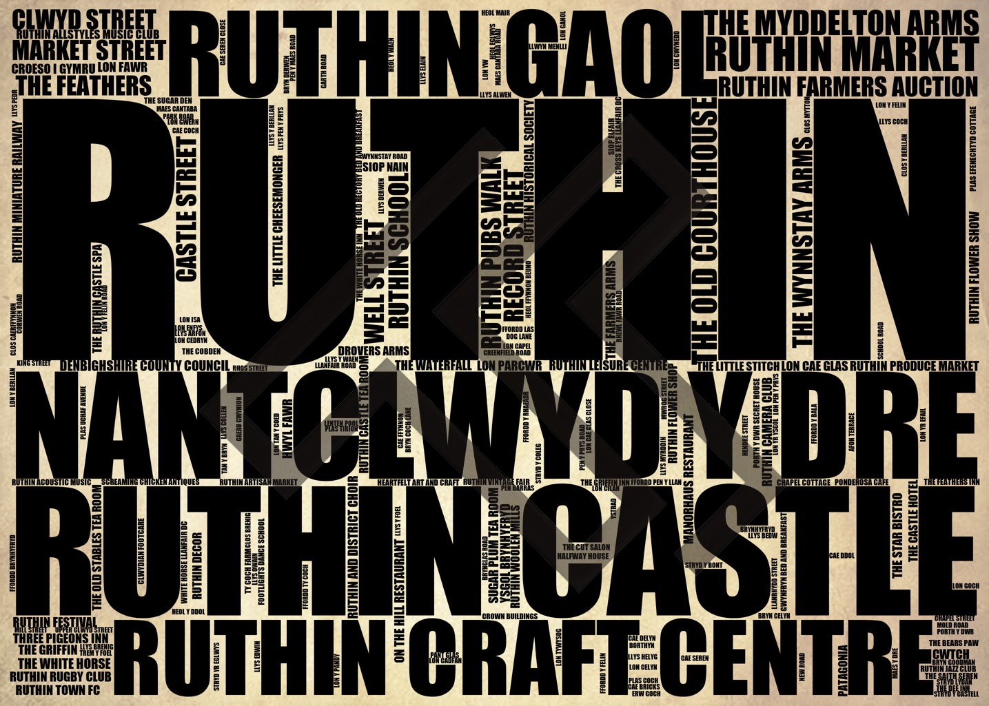 Ruthin - Premium Typographic Word Cloud Prints, Posters & Gifts