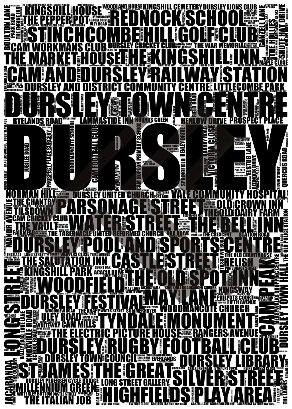 Dursley - Premium Typographic Word Cloud Prints, Posters & Gifts