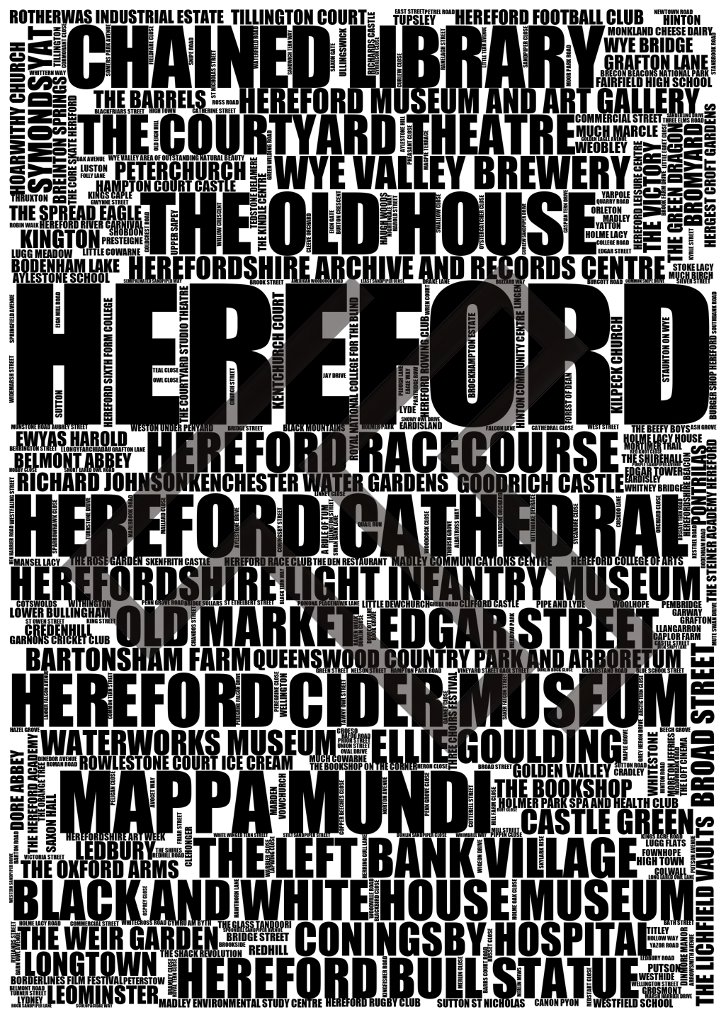 Hereford - Premium Typographic Word Cloud Prints, Posters & Gifts