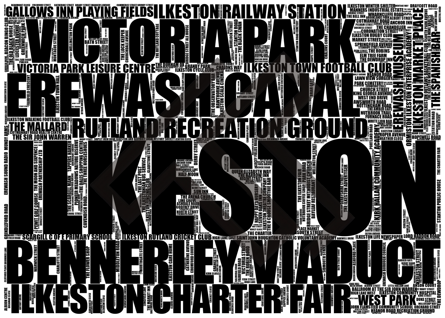 Ilkeston - Premium Typographic Word Cloud Prints, Posters & Gifts