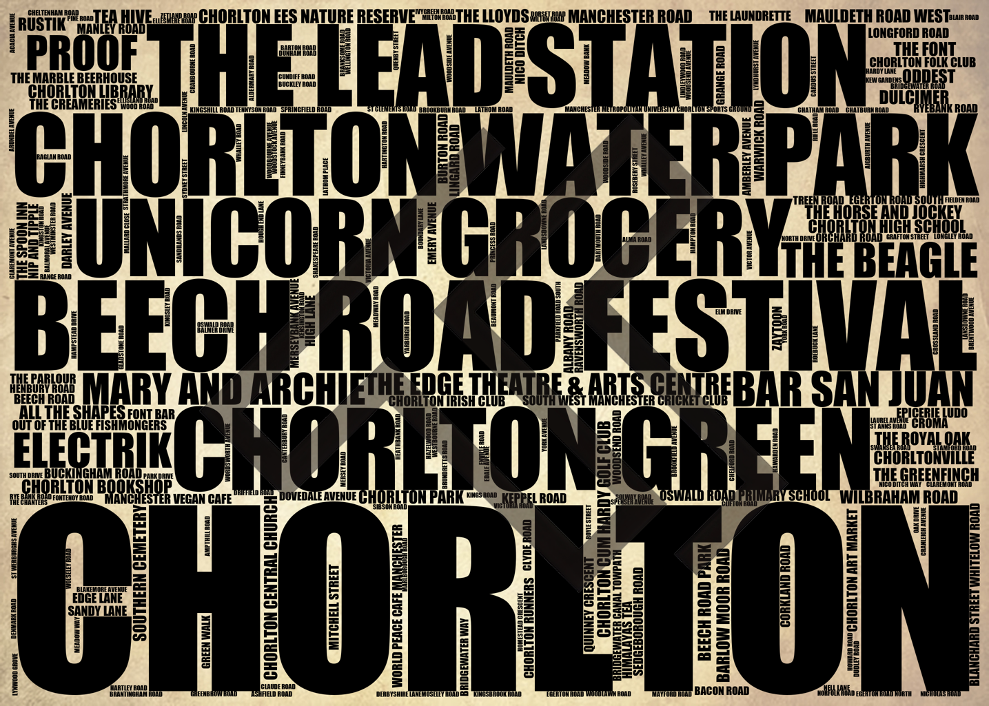 Chorlton - Premium Typographic Word Cloud Prints, Posters & Gifts