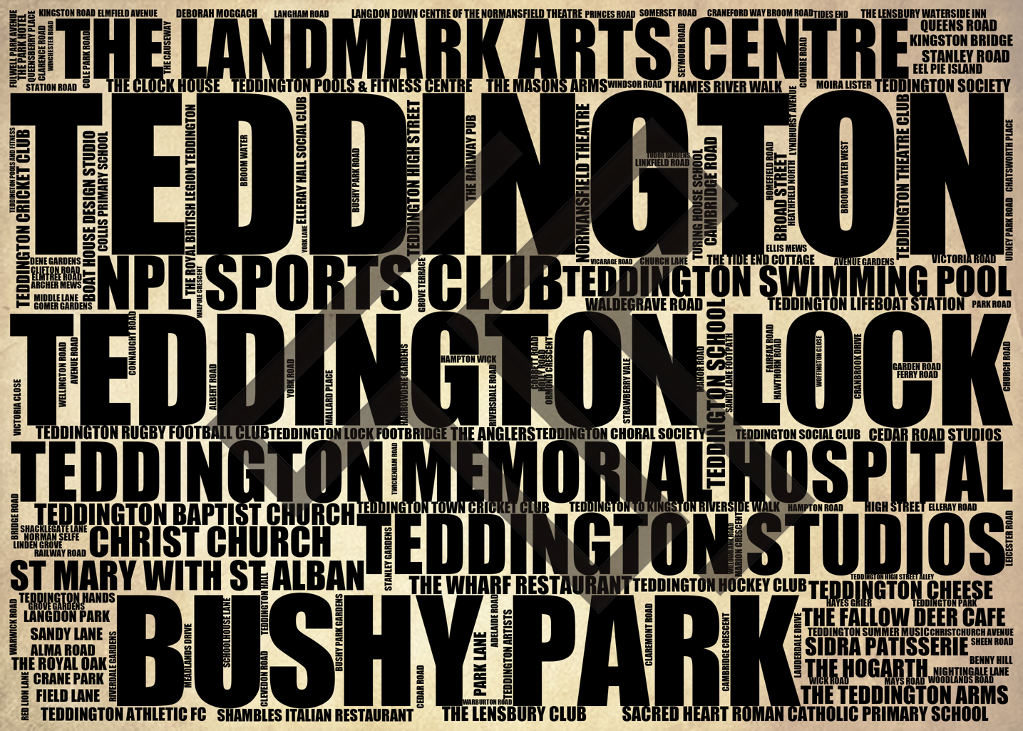 Teddington - Premium Typographic Word Cloud Prints, Posters & Gifts