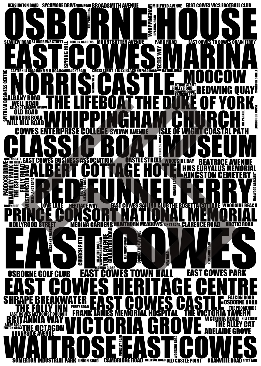 East Cowes - Premium Typographic Word Cloud Prints, Posters & Gifts