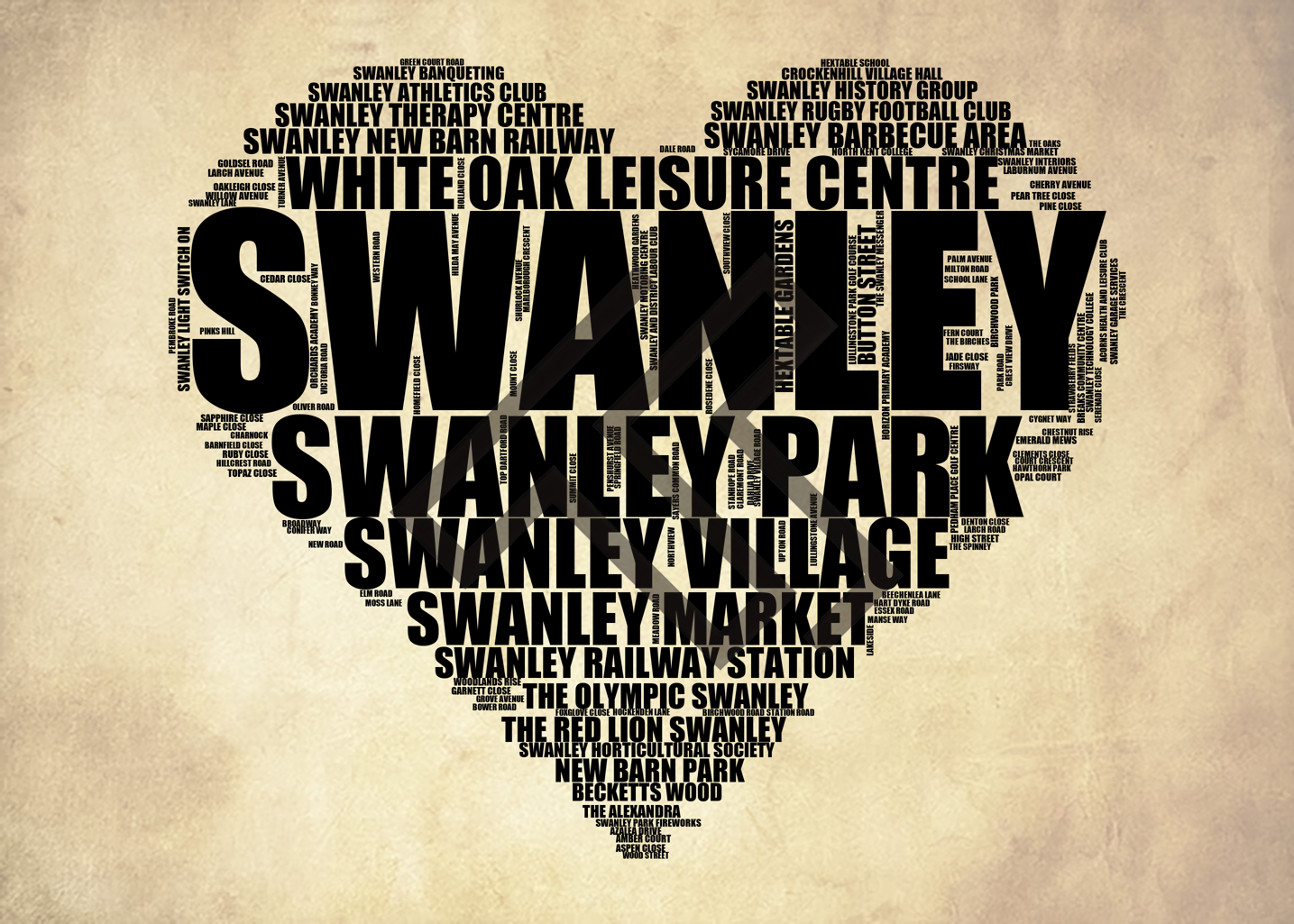 Swanley - Premium Typographic Word Cloud Prints, Posters & Gifts