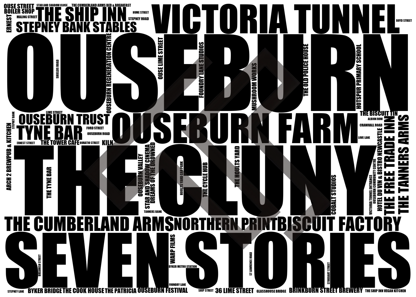 Ouseburn - Premium Typographic Word Cloud Prints, Posters & Gifts