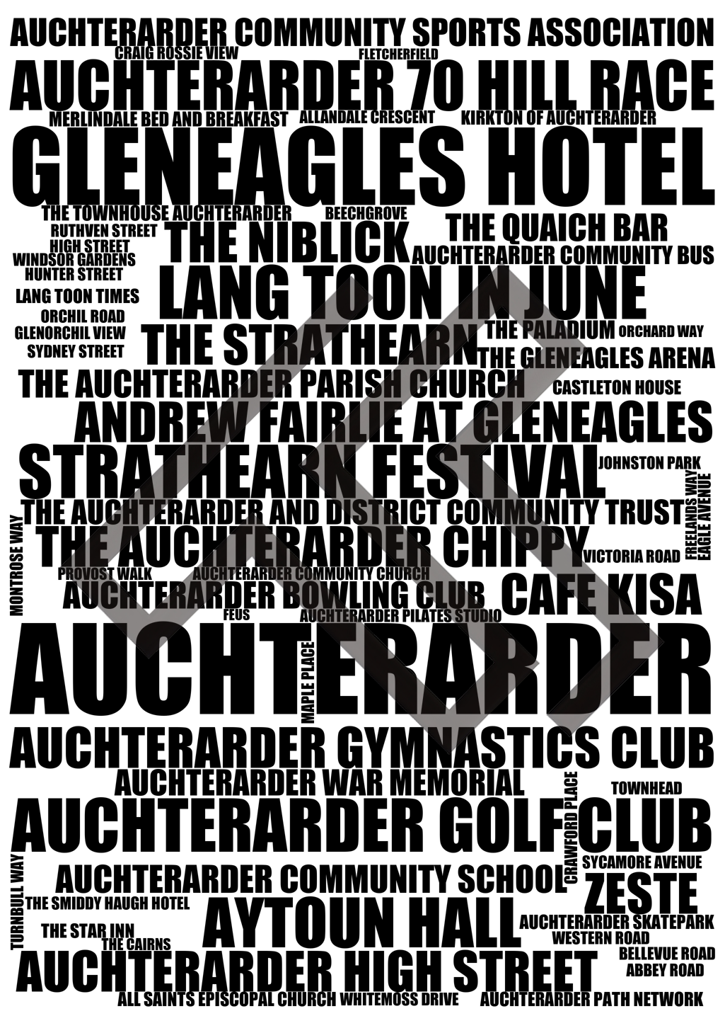 Auchterarder - Premium Typographic Word Cloud Prints, Posters & Gifts