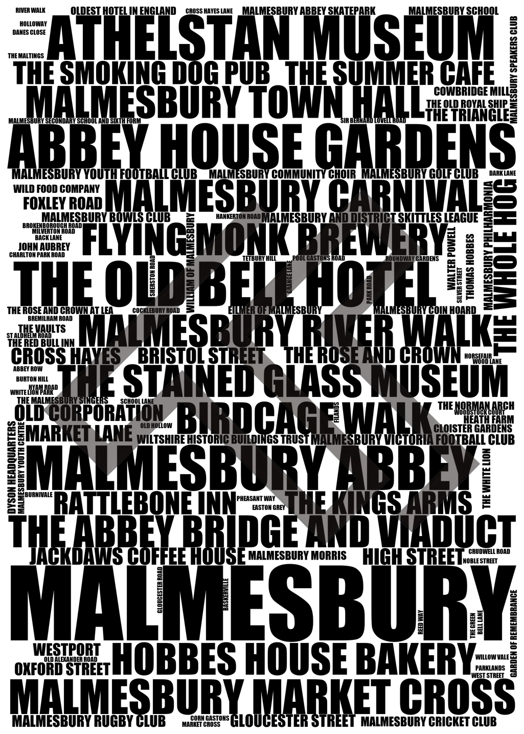 Malmesbury - Premium Typographic Word Cloud Prints, Posters & Gifts