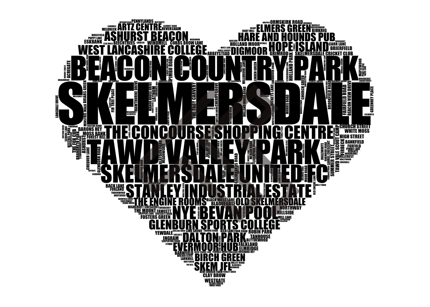 Skelmersdale - Premium Typographic Word Cloud Prints, Posters & Gifts