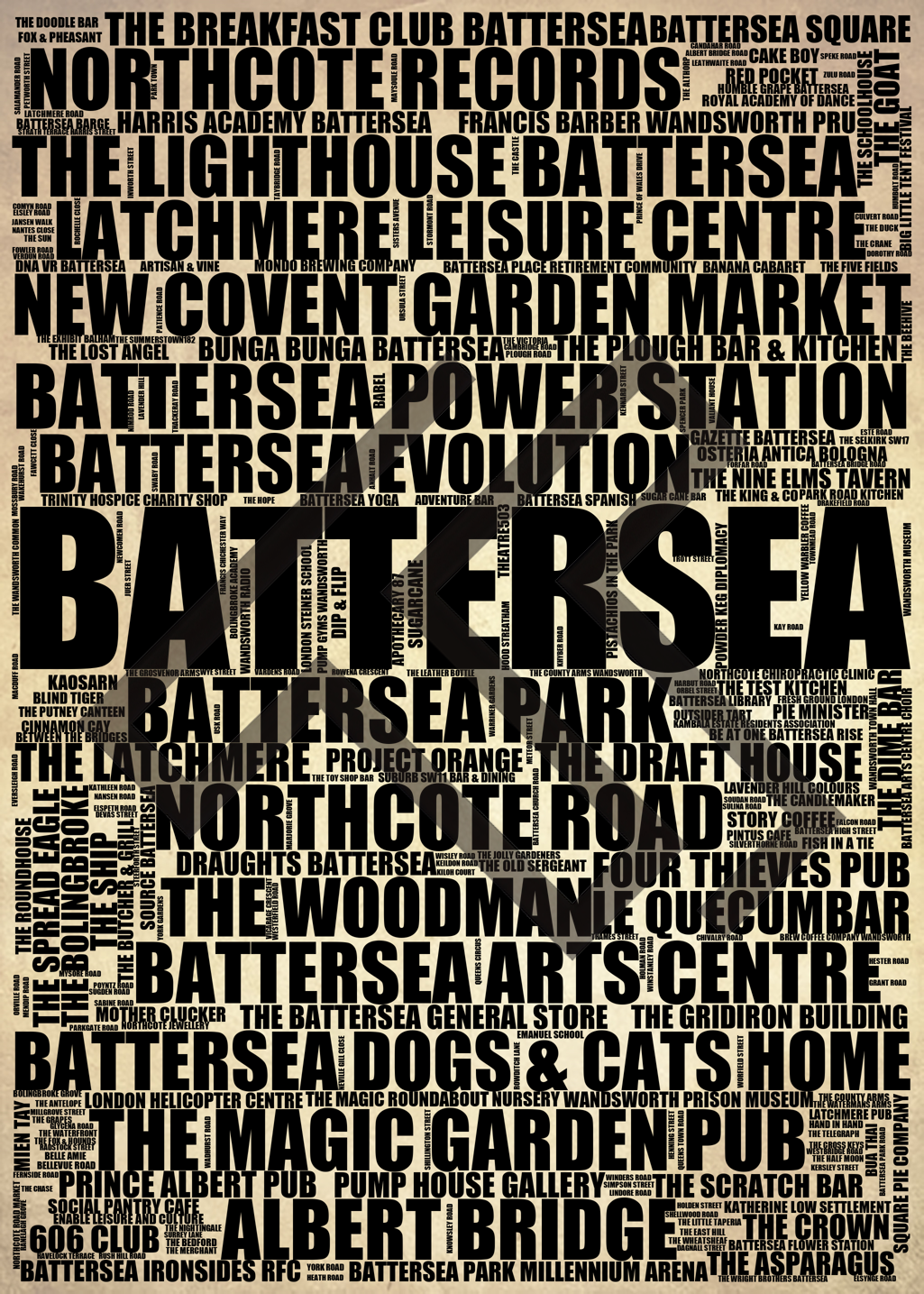 Battersea - Premium Typographic Word Cloud Prints, Posters & Gifts