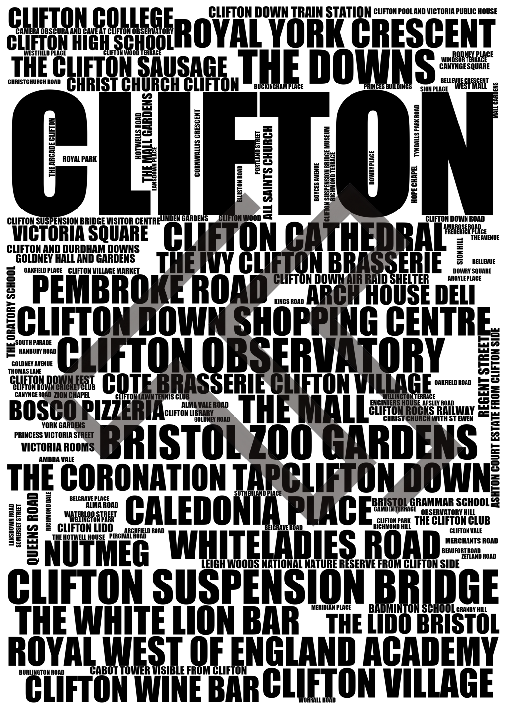 Clifton - Premium Typographic Word Cloud Prints, Posters & Gifts