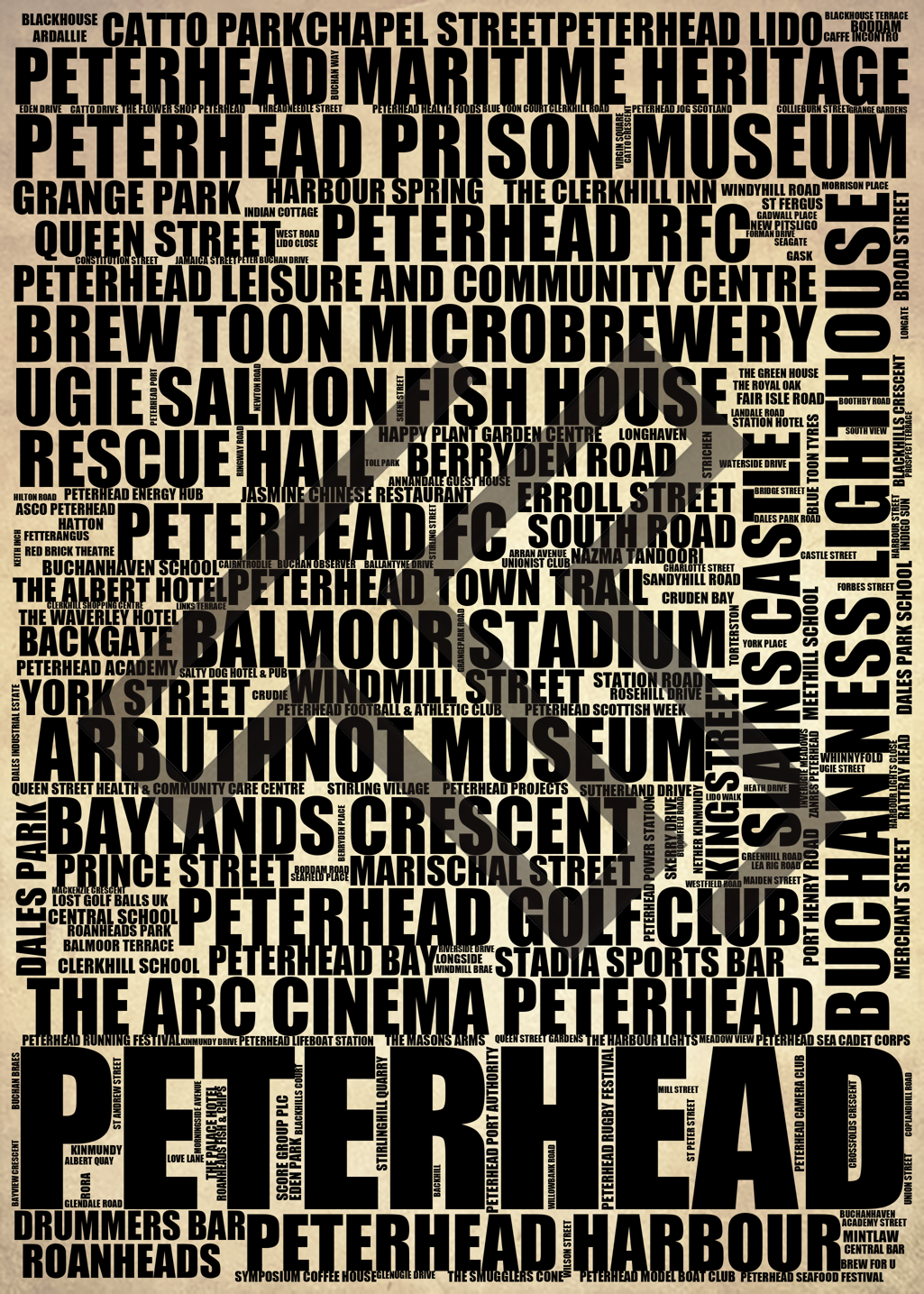 Peterhead - Premium Typographic Word Cloud Prints, Posters & Gifts