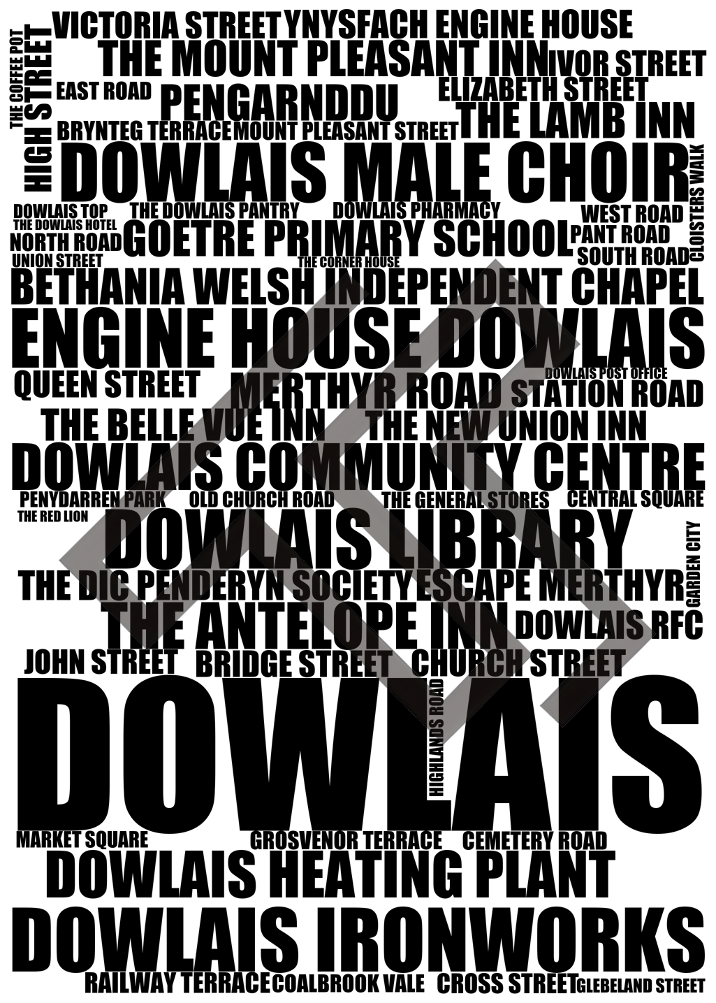 Dowlais - Premium Typographic Word Cloud Prints, Posters & Gifts