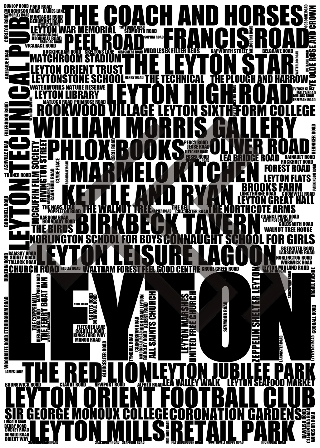 Leyton - Premium Typographic Word Cloud Prints, Posters & Gifts