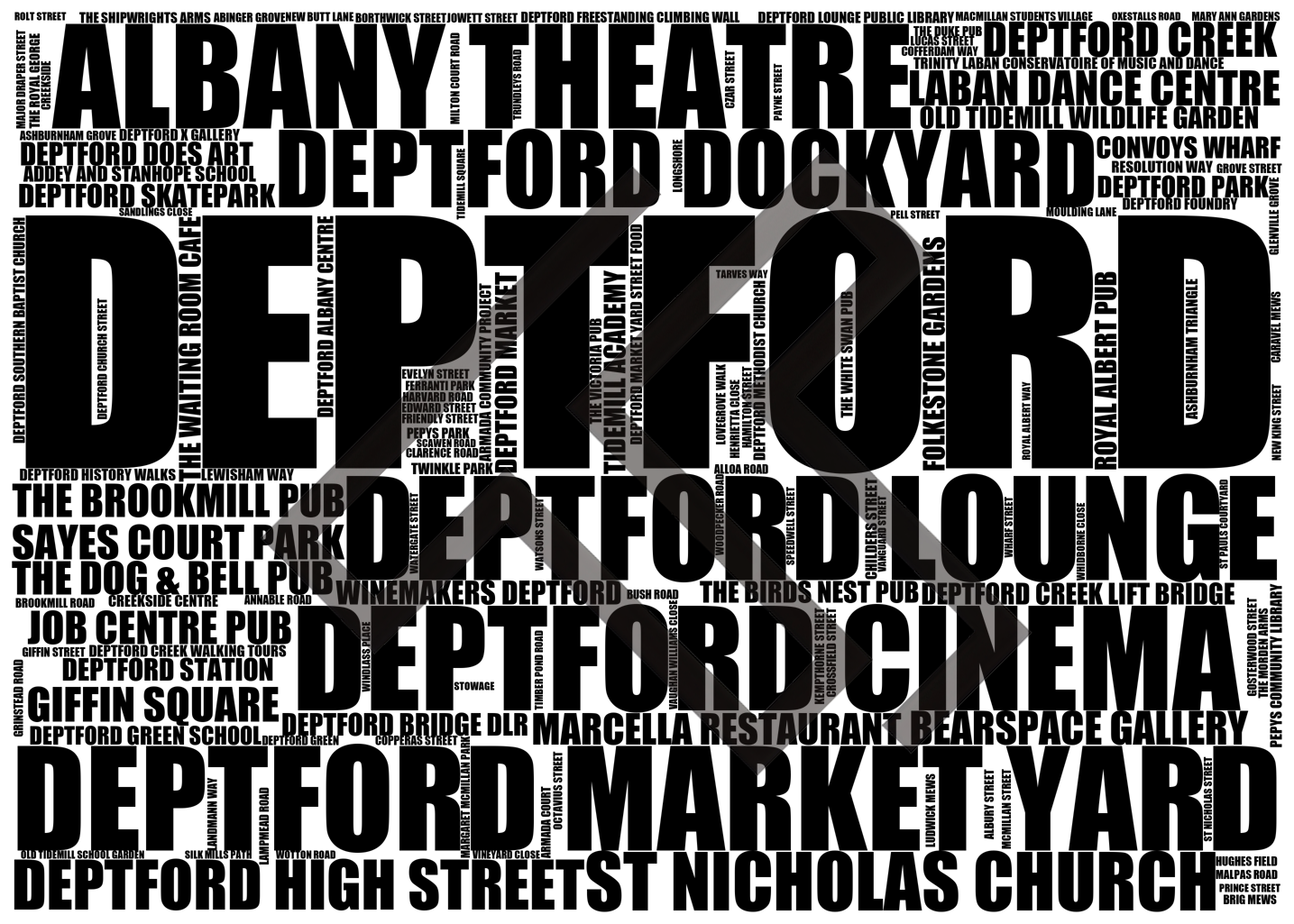 Deptford - Premium Typographic Word Cloud Prints, Posters & Gifts