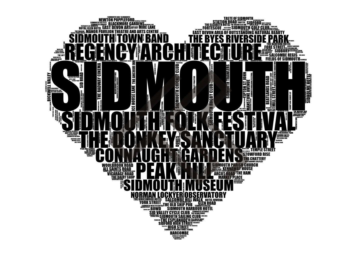 Sidmouth - Premium Typographic Word Cloud Prints, Posters & Gifts