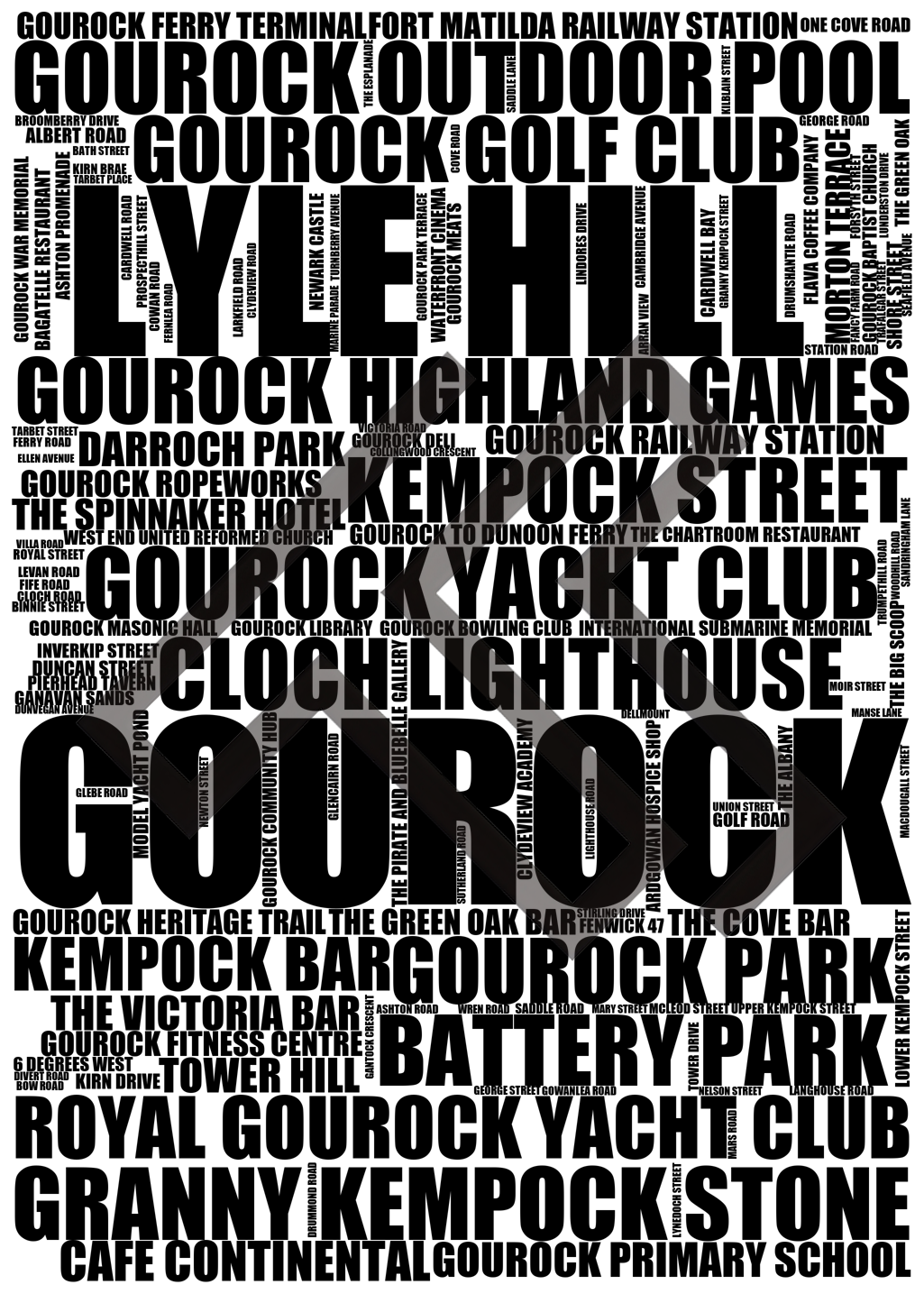 Gourock - Premium Typographic Word Cloud Prints, Posters & Gifts