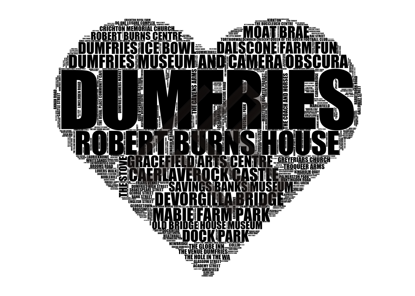 Dumfries - Premium Typographic Word Cloud Prints, Posters & Gifts