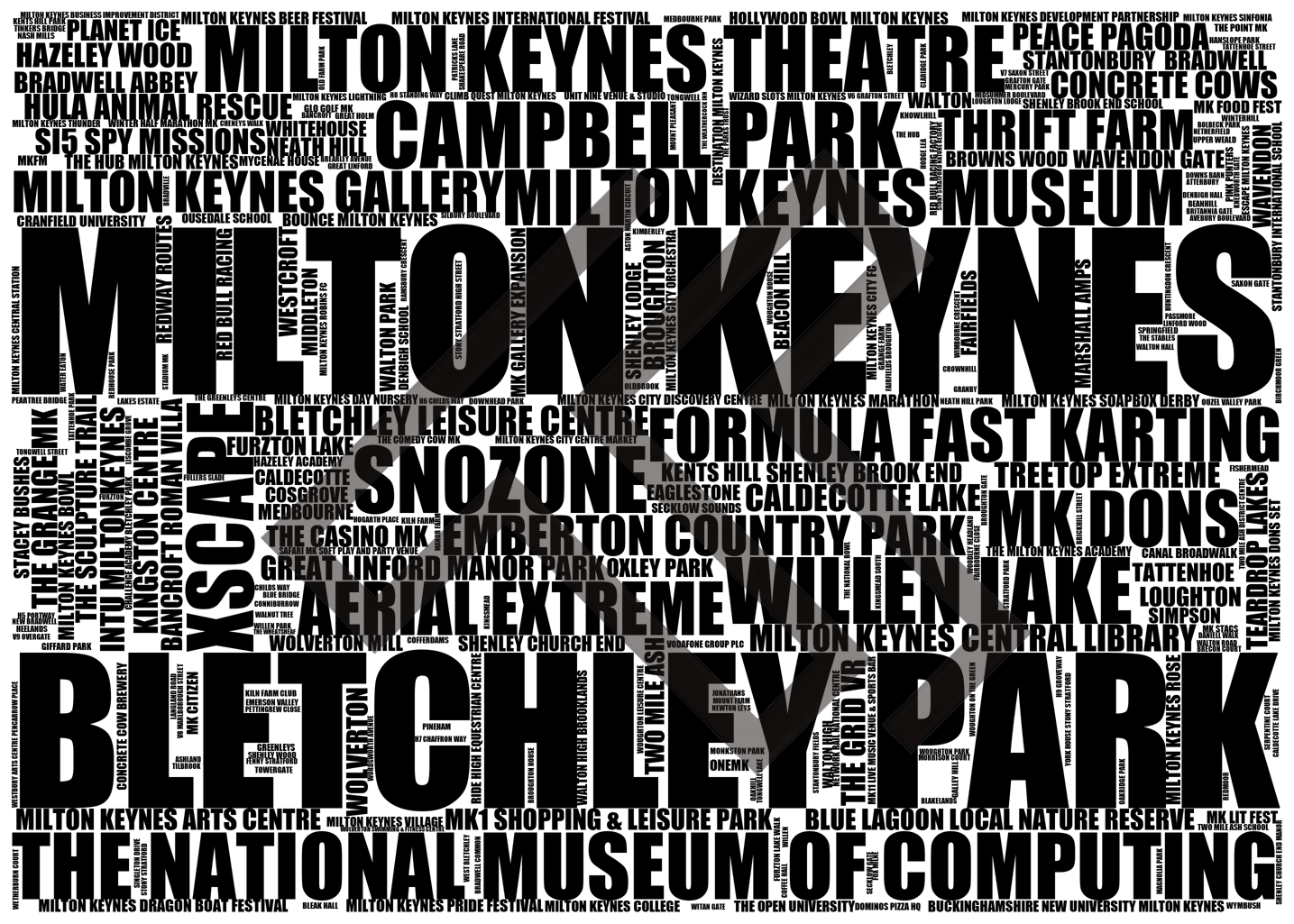 Milton Keynes - Premium Typographic Word Cloud Prints, Posters & Gifts