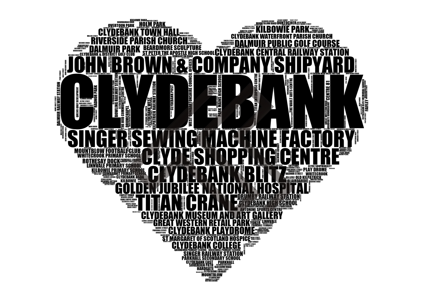 Clydebank - Premium Typographic Word Cloud Prints, Posters & Gifts