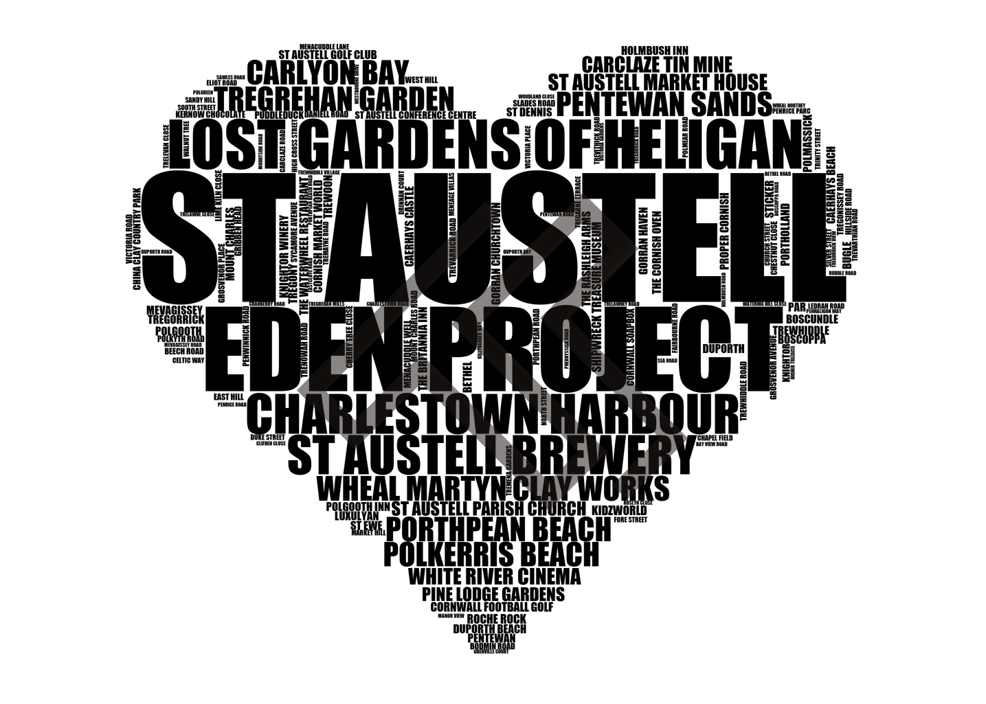 St Austell - Premium Typographic Word Cloud Prints, Posters & Gifts