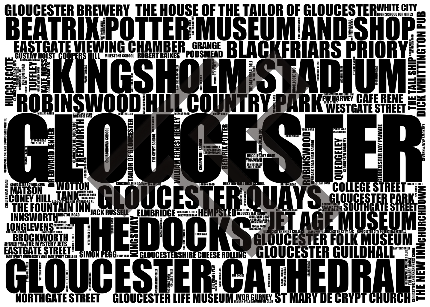 Gloucester - Premium Typographic Word Cloud Prints, Posters & Gifts