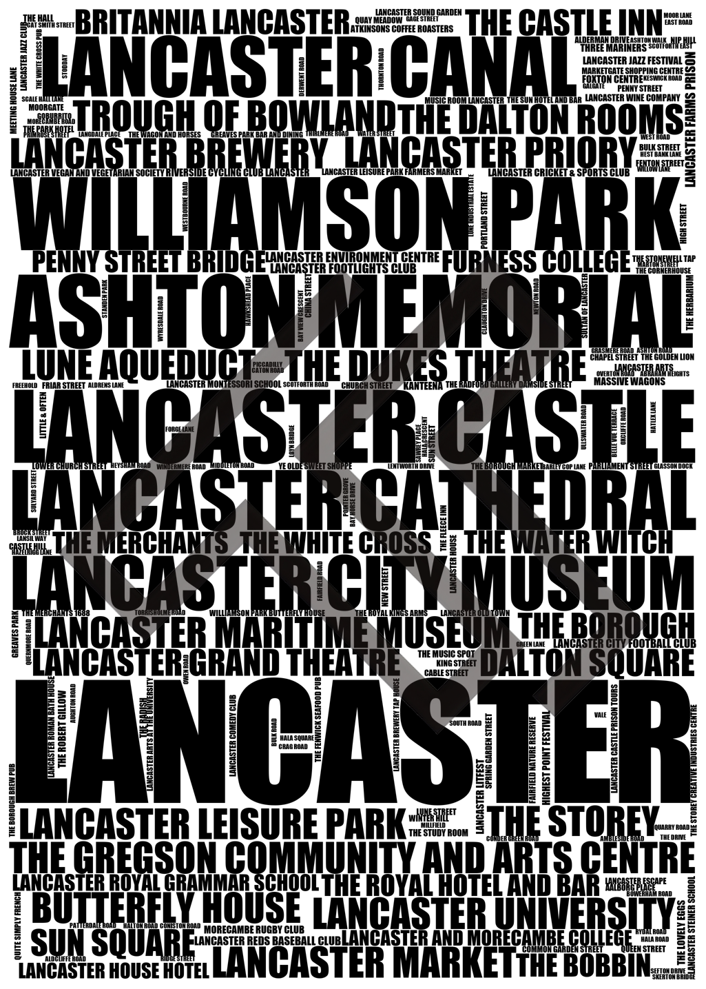 Lancaster - Premium Typographic Word Cloud Prints, Posters & Gifts