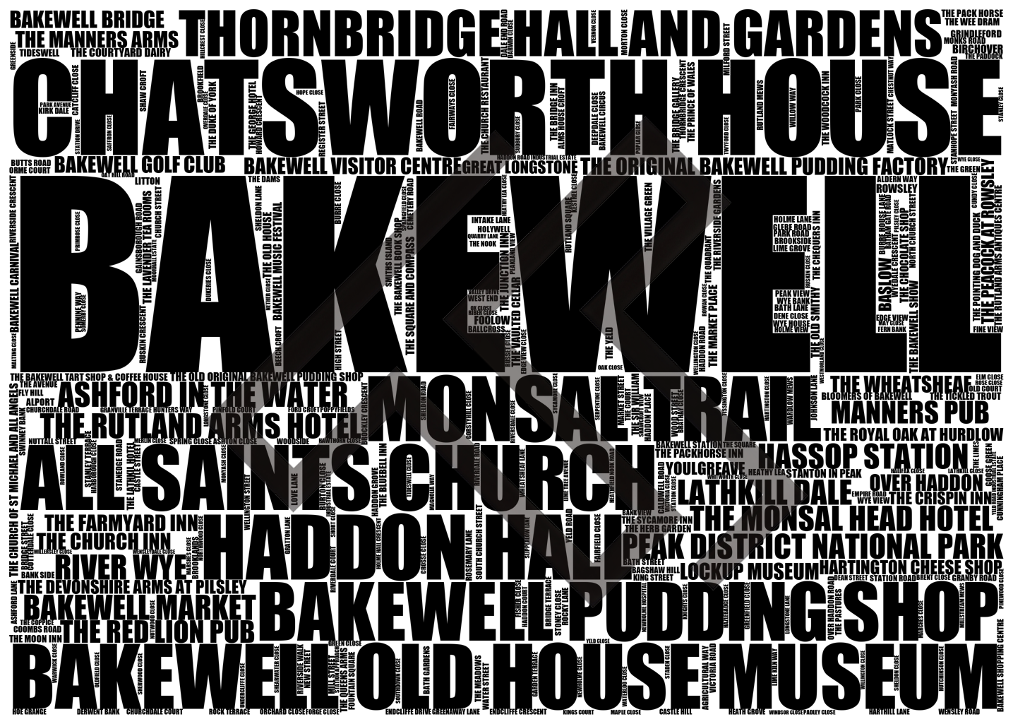 Bakewell - Premium Typographic Word Cloud Prints, Posters & Gifts