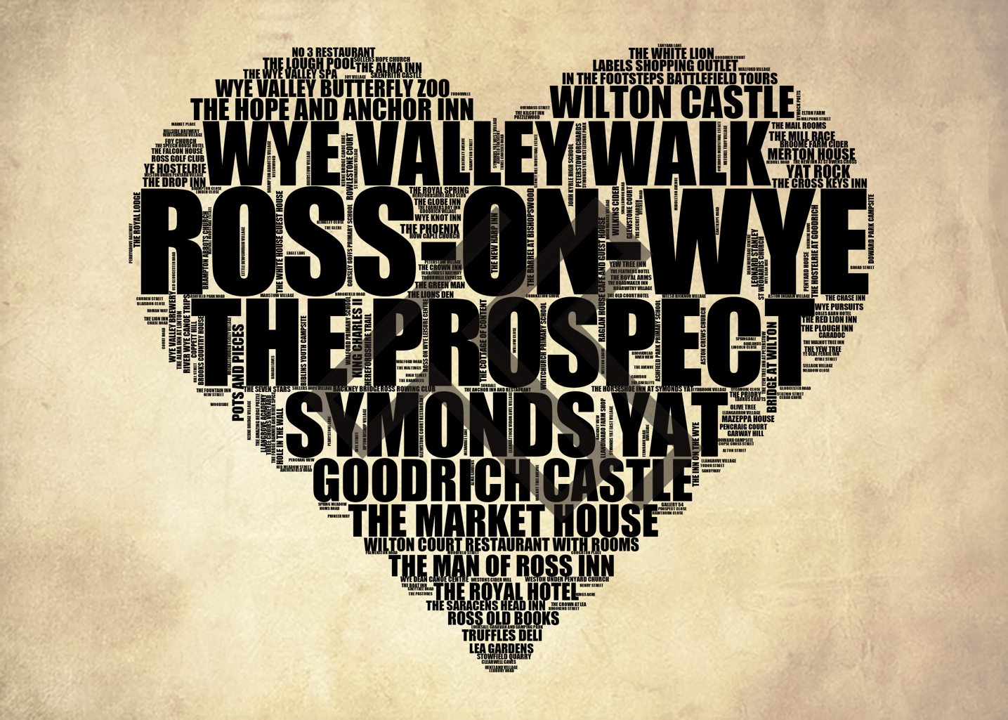 Ross-on-Wye - Premium Typographic Word Cloud Prints, Posters & Gifts